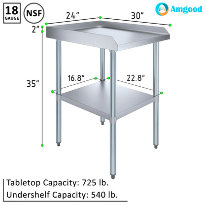 AmGood Commercial Work Table with Backsplash and Sidesplashes | NSF (Stainless Steel Table with Sideguards, 24" Long x 30" Deep)
