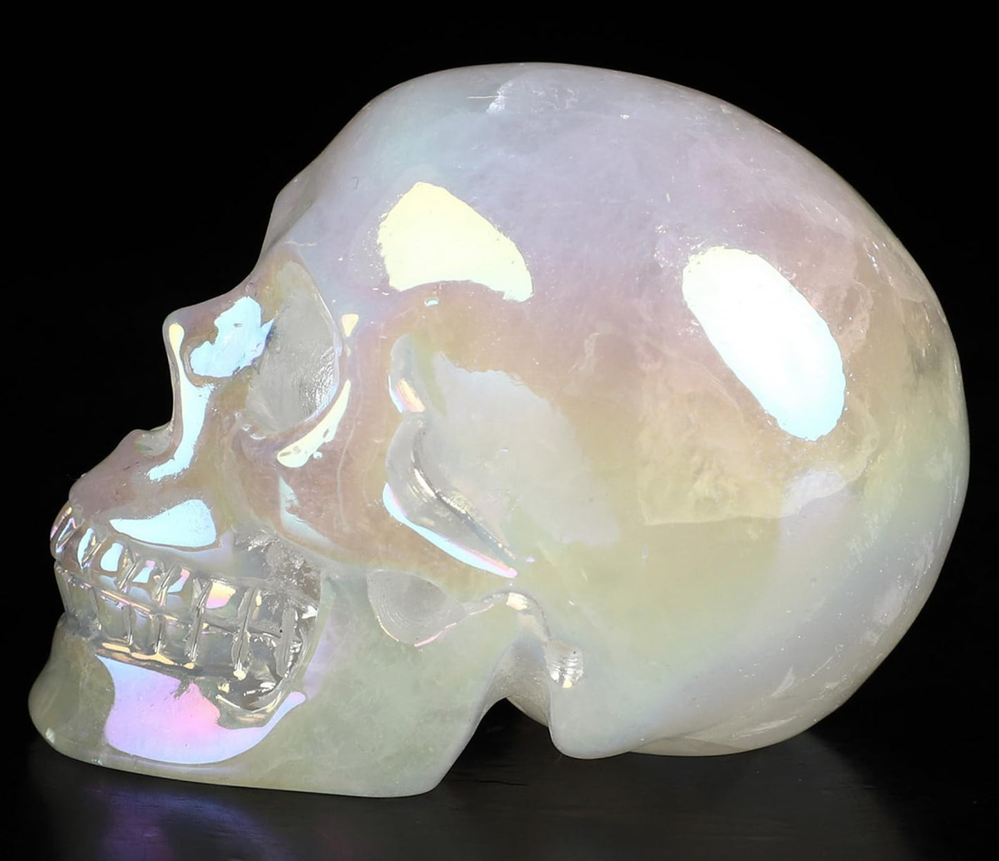 Skullis 2.0" Rainbow Aura Quartz Rock Crystal Skull, Hand Carved Gemstone Fine Art Sculpture, Reiki Healing Stone Statue.1636