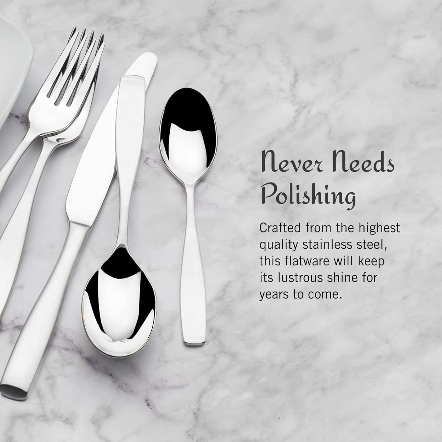 Mikasa Satin Loft 65-Piece Flatware Set - Elegant 18/10 Stainless Steel Silverware for 12 | Durable Forks, Knives & Spoons