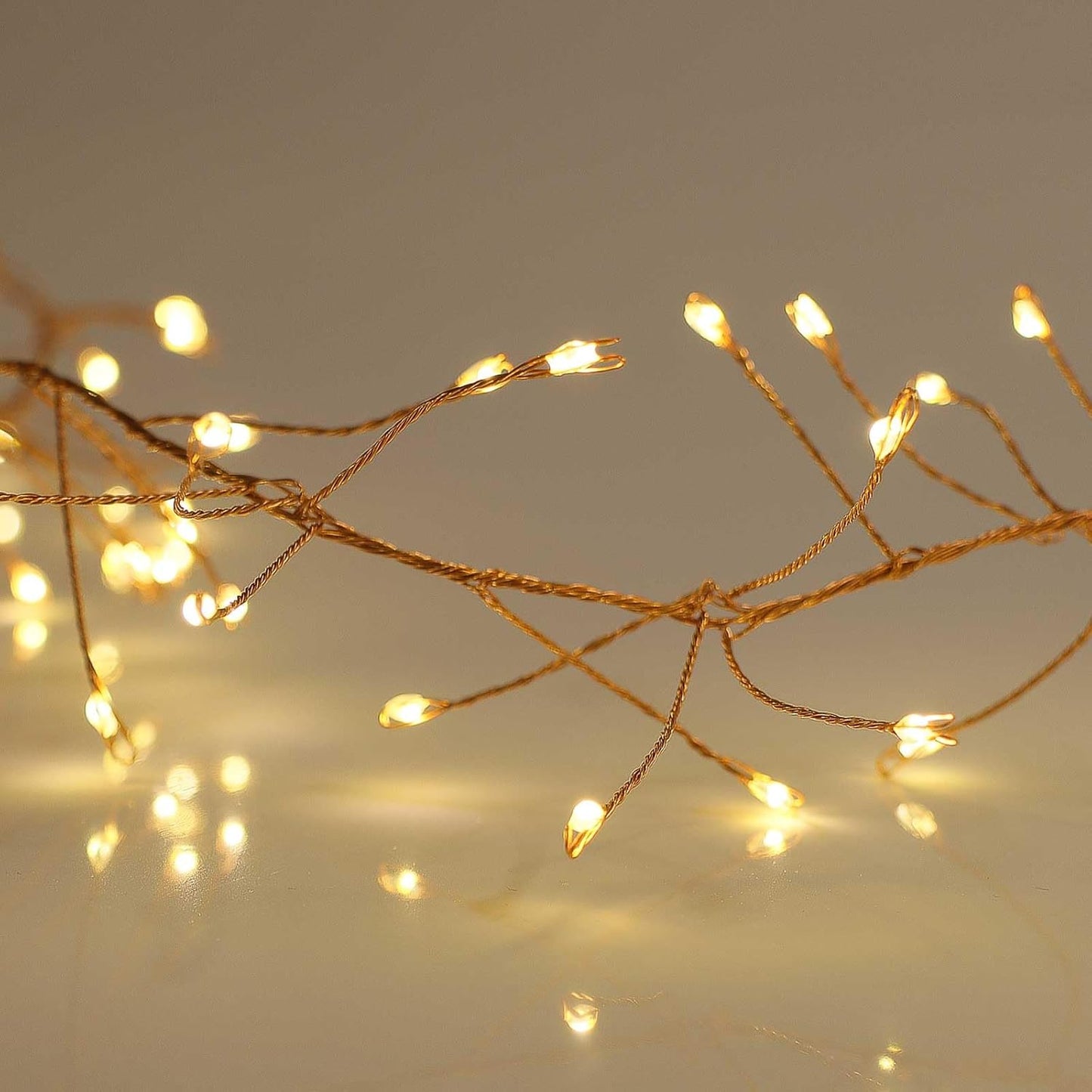 200 Qbis Warm White Cluster Lights on Thin Copper Wire, Micro LED USB Plug in Christmas Fairy Lights, Timer, Multi