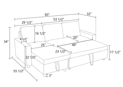 Trygoal Pull Out Couch, L Shaped Sectional Couch with Pull Out Bed, Convertible Sofa Bed with Storage Chaise, Queen Size Sleeper Sofa, Sofa Bed Couch, Sleeper Sofa with Storage, Gray