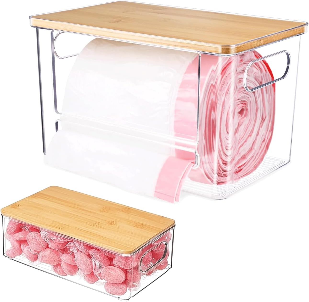 Four Flowers 2 Pack Trash Bag Holder Dispenser for Kitchen, Laundry Room Trash Bag Holder, Acrylic Trash Bag Dispenser