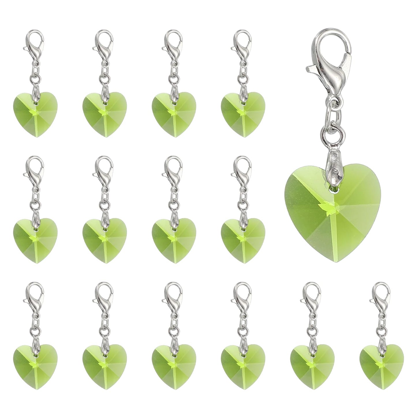 uxcell 15 Pcs Heart Stitch Markers, Locking Crystal Crochet Stitch Marker for Knitting, Heart Clip-on Charm for DIY Handcraft Jewelry Necklace Making, Olive Green