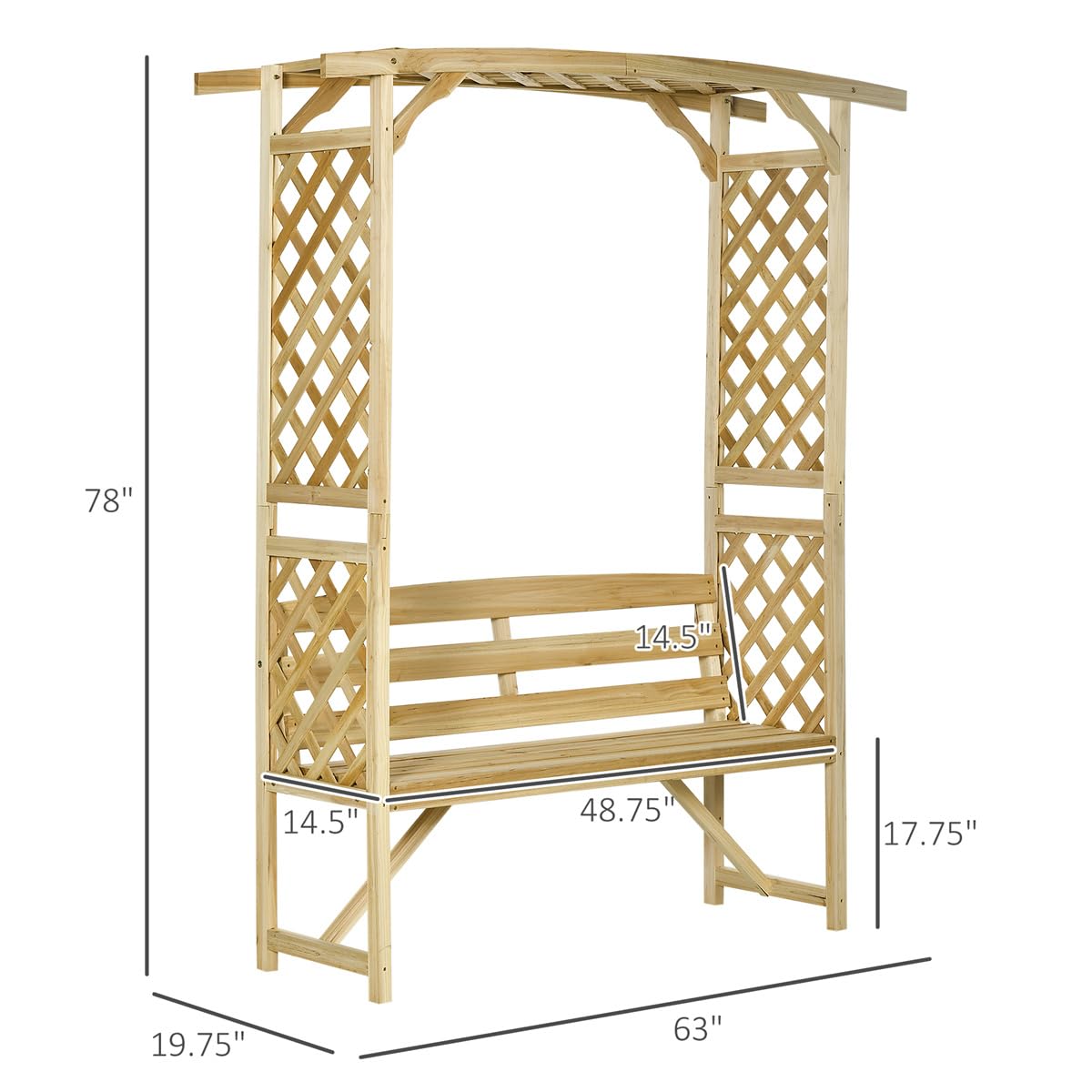 NAAMOTOMOX Patio Garden Arbor with Bench, Wooden Outdoor Bench w/Pergola, Side Trellis for Vines & Climbing Plants, 2-Person Outdoor Wood Seating for Patio, Backyard, Parks