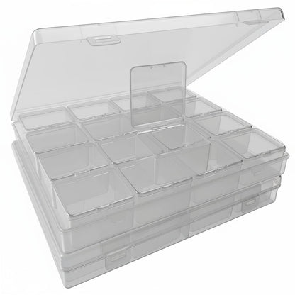 RHONZHAO 32-Grid Bead Storage Containers Set, 32 Clear Plastic Organizer Boxes w/Hinged Lids, Craft Parts Organizer for Jewelry & Diamond Painting (Clear 2 Pack)