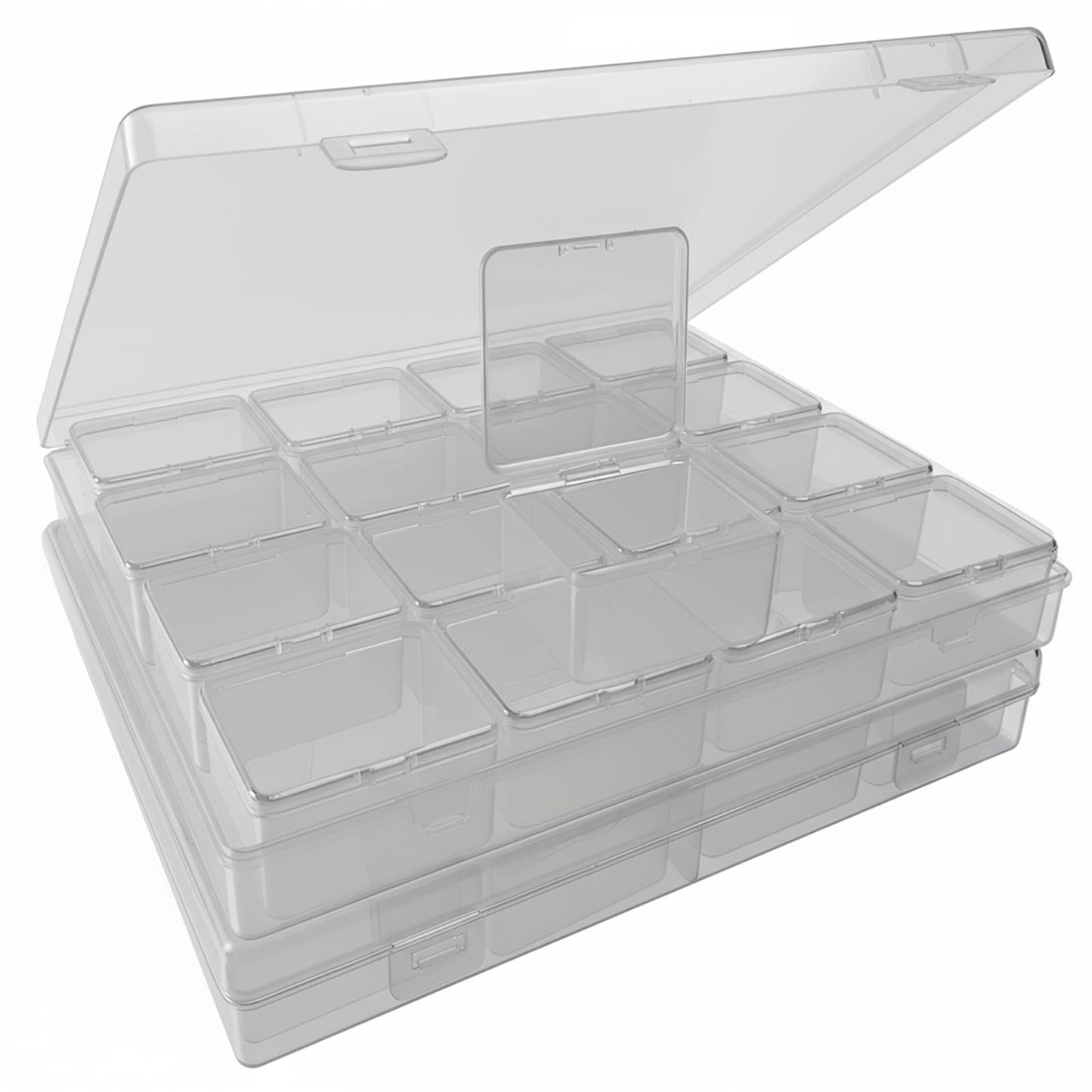 RHONZHAO 32-Grid Bead Storage Containers Set, 32 Clear Plastic Organizer Boxes w/Hinged Lids, Craft Parts Organizer for Jewelry & Diamond Painting (Clear 2 Pack)