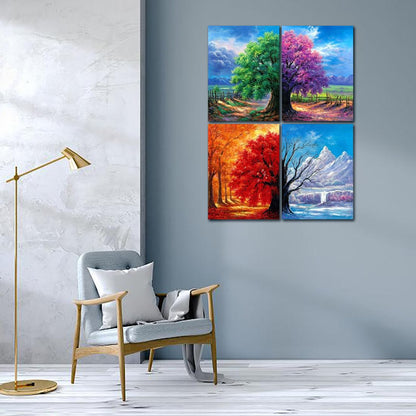 Muzagroo Art 4 Pack 5D Diamond Painting Kits for Adults DIY Diamond Art Kits 4 Seasons Trees Wall Art for Living Room Adults Crafts Diamond Dot Gem Art Kits for Beginners