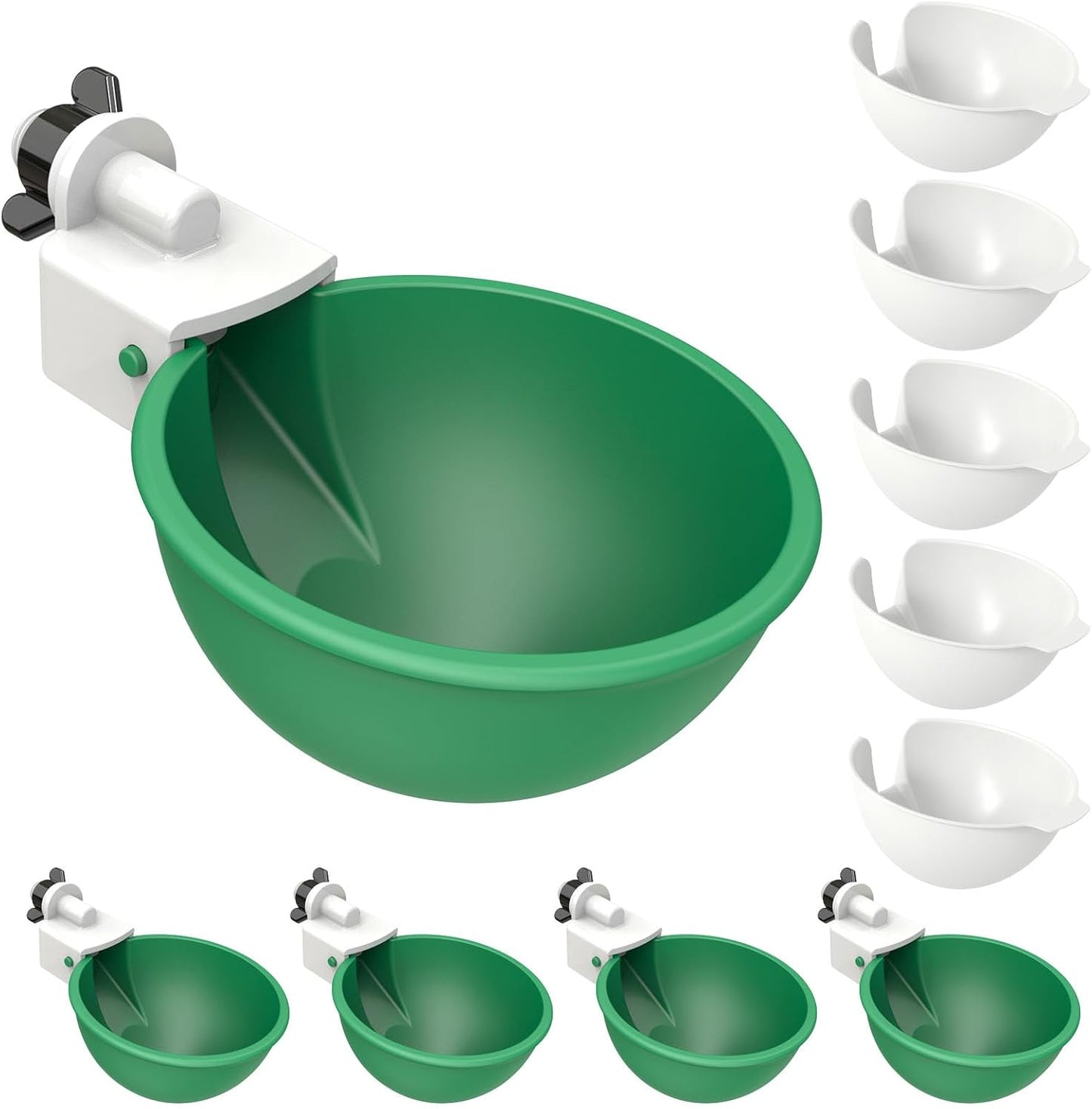 (5 Pack-Green) Large Automatic Chicken Waterer Cups, Chicken Water Feeder Suitable for Chicks, Duck, Goose, Turkey