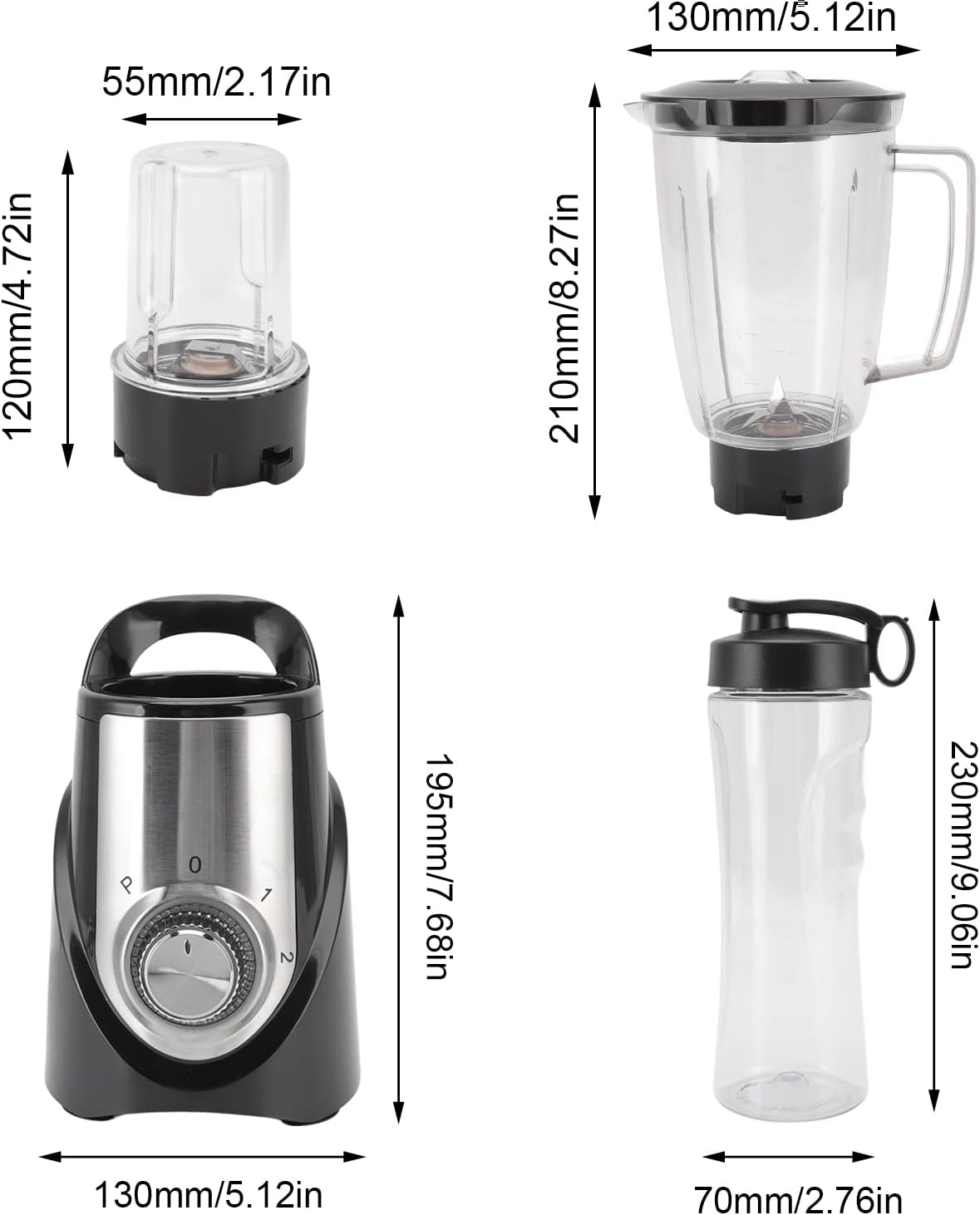 Blender, 350W Electric Fruit Mixer with Lids, Low Noise Countertop Blender for Home, Fruits, Vegetables (Three Cup)