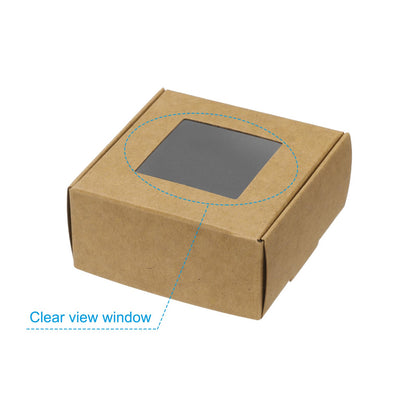 PATIKIL 3"x3"x1.6" Paper Soap Box with Window, 20 Pack Homemade Soap Boxes Square Presents Packaging Boxes for Birthday Christmas DIY Craft, Brown