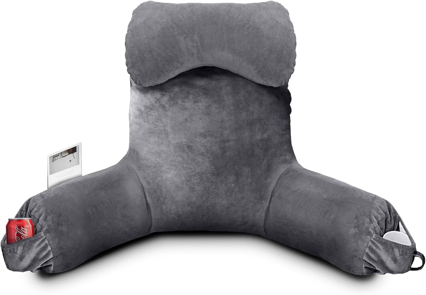 25''H Reading Pillow for Sitting in Bed Adult, Bed Pillow with Shredded Memory Foam, Pillow with Detachable Neck Roll