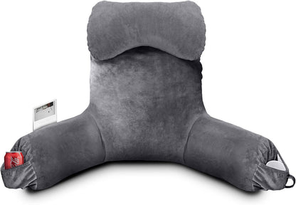 25''H Reading Pillow for Sitting in Bed Adult, Bed Pillow with Shredded Memory Foam, Pillow with Detachable Neck Roll