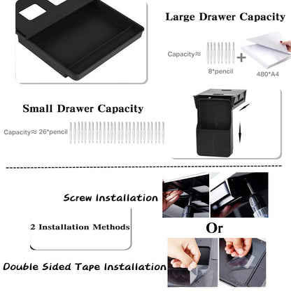 Under Desk Drawer Storage Organizer - 2 Pack (Large and Small) Black - (Please Note - Drawer Size/No Lip Under Desktop) - 2 Installation Methods (Screw or Adhesive)