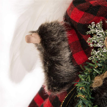 Glitzhome Handmade Plaid Angel Figurine Christmas Treetop Ornament, 12" H, Red & Black