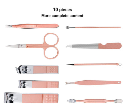 Manicure Set, Travel Mini Nail Clippers Kit Pedicure Care Tools, 10pcs Stainless Steel Grooming kit (Pink)
