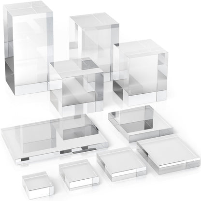 Marsui 10 Pcs Acrylic Cubes for Display Product Photography Props Transparent Acrylic Block Set for Boutique Jewelry Cosmetic Crafts Closet Show(Square, 10 Sizes)