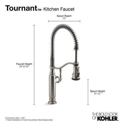 KOHLER Tournant Semi-Professional Pull-Down Kitchen Sink Faucet, Commercial Kitchen Faucet with Pull Down Sprayer, 77515-CP, Polished Chrome
