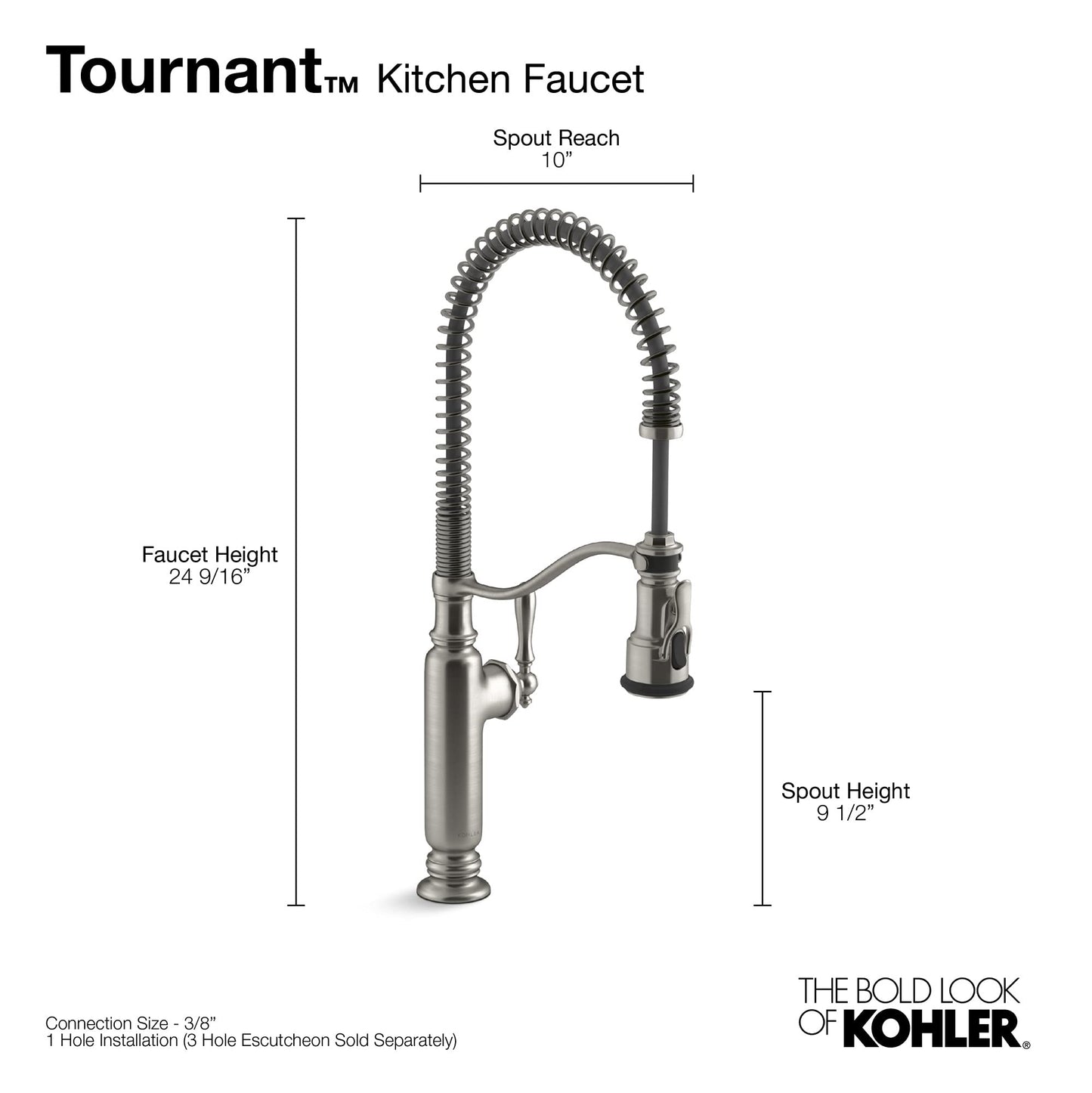 KOHLER Tournant Semi-Professional Pull-Down Kitchen Sink Faucet, Commercial Kitchen Faucet with Pull Down Sprayer, 77515-CP, Polished Chrome