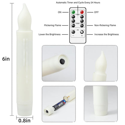 MUMCHASI Flameless Candles with Remote, Battery Operated Candlesticks, Led Taper Candles with Timer, Flickering Electric Candleslights for Home Party Christmas Decor H: 6 inches 12 Packs