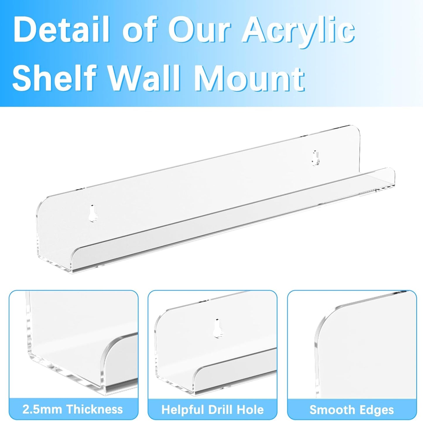 Hulaed 12 Pack 12 inch Vinyl Record Shelf Wall Mount, Record Holder for Storage & Display, Clear Floating Shelf