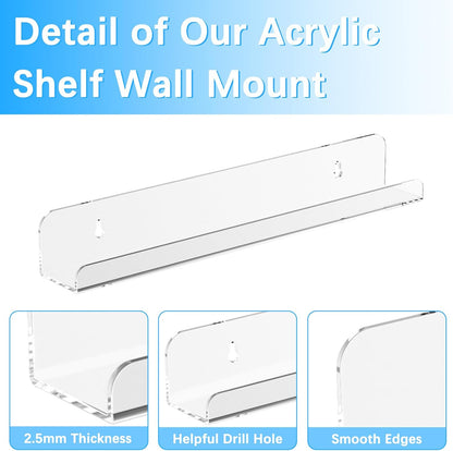 Hulaed 12 Pack 12 inch Vinyl Record Shelf Wall Mount, Record Holder for Storage & Display, Clear Floating Shelf