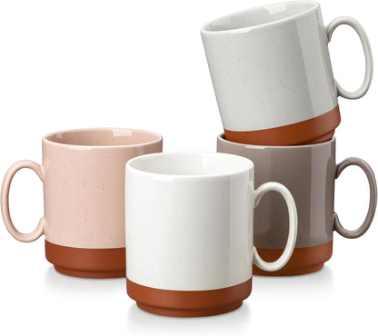 12oz Set 4, MALACASA Ceramic Coffee Mugs of Stackable Coffee Cups with Straight-Sided Design, Mugs for Coffee, Latte
