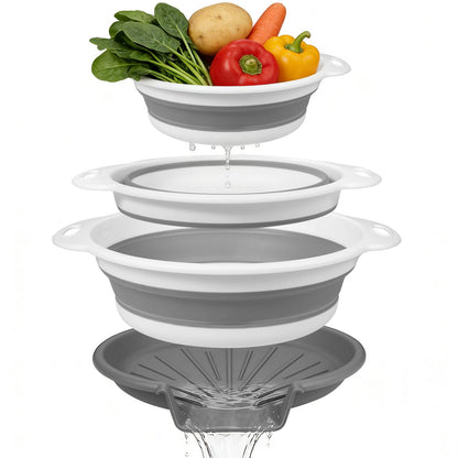 Collapsible Colander Set & Food Strainer for Kitchen, 4 in 1 Kitchen Gadget Strainer with Draining Tray for Pasta Noodle Fruit & Vegetable, 1 Pack