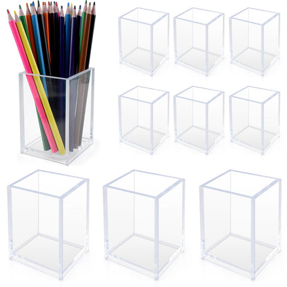CDIVEFTN 10 Pack Clear Acrylic Pen Holders, Pencil Cups & Makeup Brush Organizers, Transparent Desk Storage for Office, School, Home & Study Supplies(10pcs)