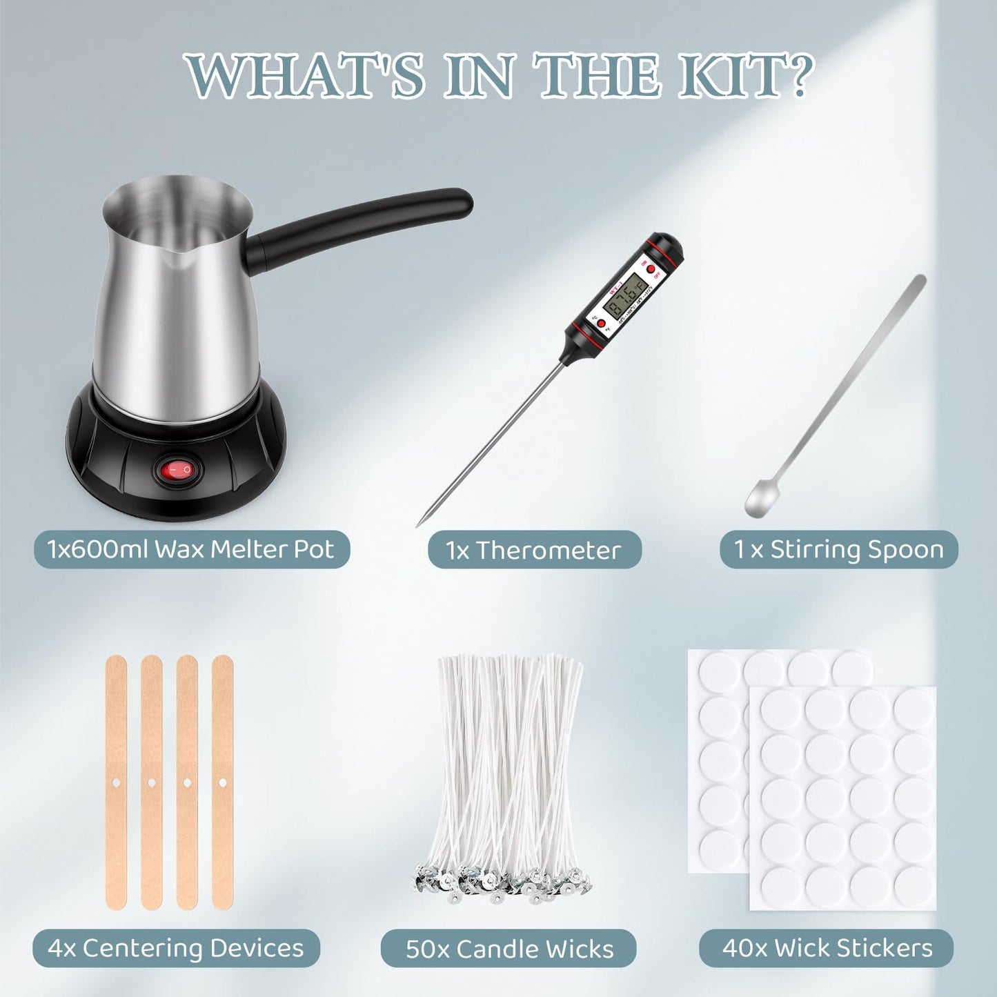 Aottom Wax Melter for Candle Making - Stainless Steel Candle Wax Melter Pot with Pouring Spout, DIY Candle Making Kit Supplies Included Wicks, Wick Stickers, Centering Device, Stirring Spoon
