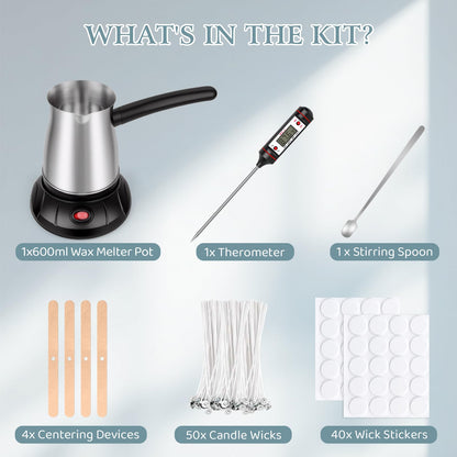 Aottom Wax Melter for Candle Making - Stainless Steel Candle Wax Melter Pot with Pouring Spout, DIY Candle Making Kit Supplies Included Wicks, Wick Stickers, Centering Device, Stirring Spoon