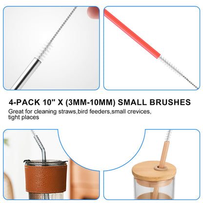 8 Pack Straw Brush Cleaner with Different Diameters (3mm-30mm) - 12" Long Nylon Brush for Water Bottles, Baby Bottles, Sippy Cups & Tumblers | Reusable Tube Cleaner for Straws and Narrow Pipes