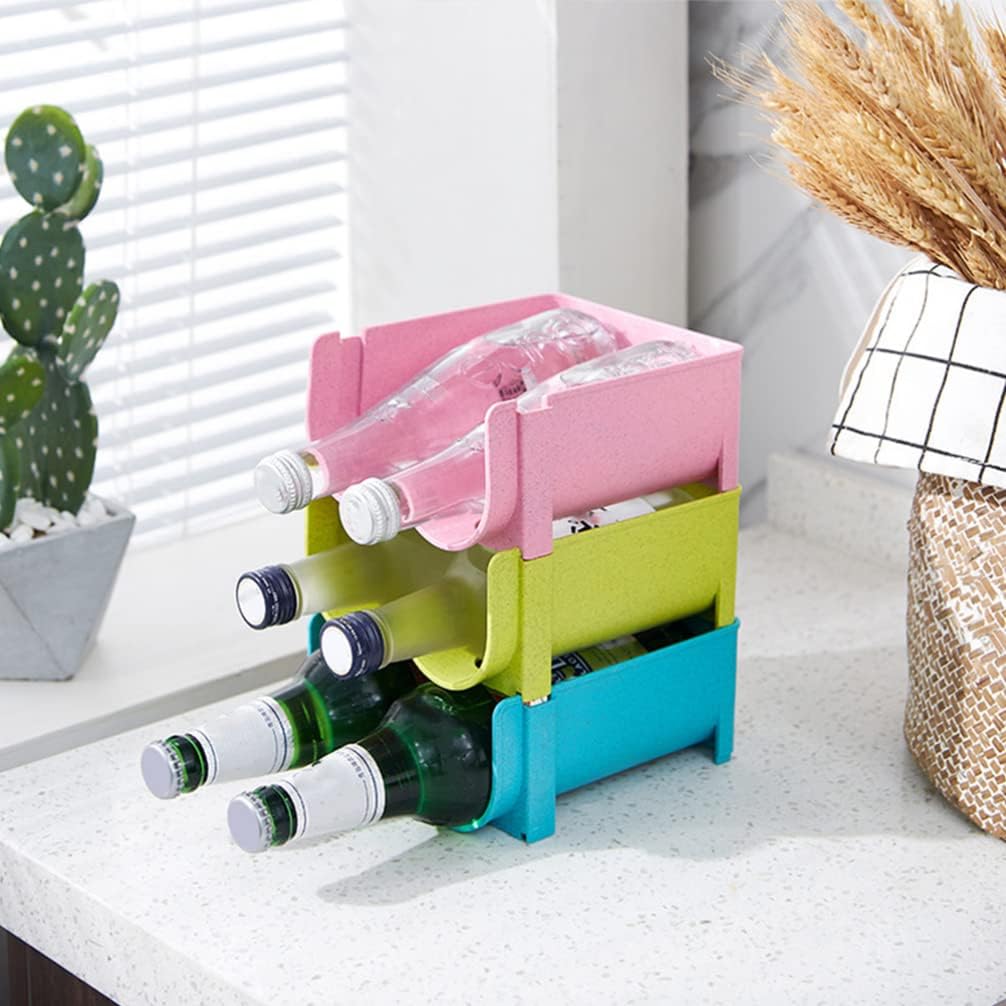 Hemoton Refrigerator Bottle Rack, 3pcs Stackable Plastic Wine and Water Bottle Organizer for Pantry Countertop