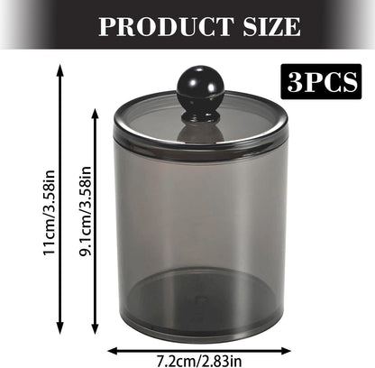 Skiennix Cotton Bud Dispenser - Clear Black Round Holder | 10 oz Apothecary Jar for Bathroom Storage