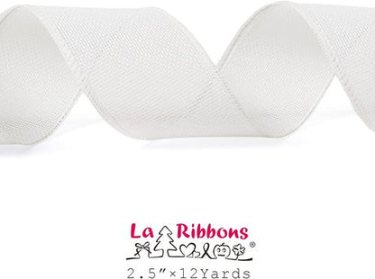 LaRibbons Burlap Ribbon - 2.5 Inch x 12 Yards White Wired Fabric for Spring Crafts & Gift Wrapping