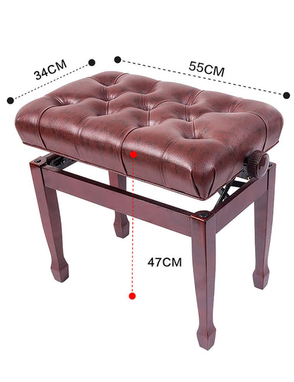 FKTHYO Piano Stool Soft Genuine Leather Piano Stool Adjustable Music Piano Bench,with Solid Hard Wood Construction,55 x 34 x 47-57CM,Mahogany