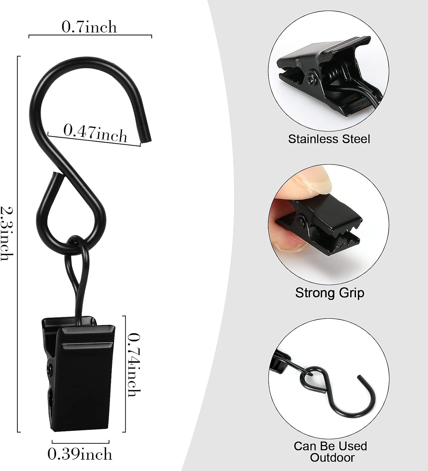 46 Pack HOOSUN Curtain Hooks Clips,S Hooks for Hanging Outside String Lights,Metal Curtain Rod Hooks,Small Light