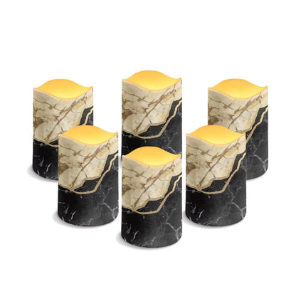HUISEFOR Black Marble Flickering Flameless Candles Set of 6 Outdoor Solar Candles Rechargeable Solar Emergency Night Lights with Dusk to Dawn Light Sensor Modern Home Decorations