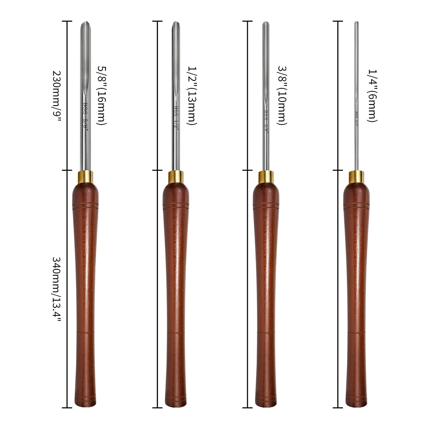 SIIIXS 4Pcs HSS Bowl Gouge Lathe Chisel Set with Side Grind, 1/4", 3/8", 1/2" and 5/8" Spindle Gouge for woodturning,Wood Lathe Bowl Turning Tools with Wooden Box