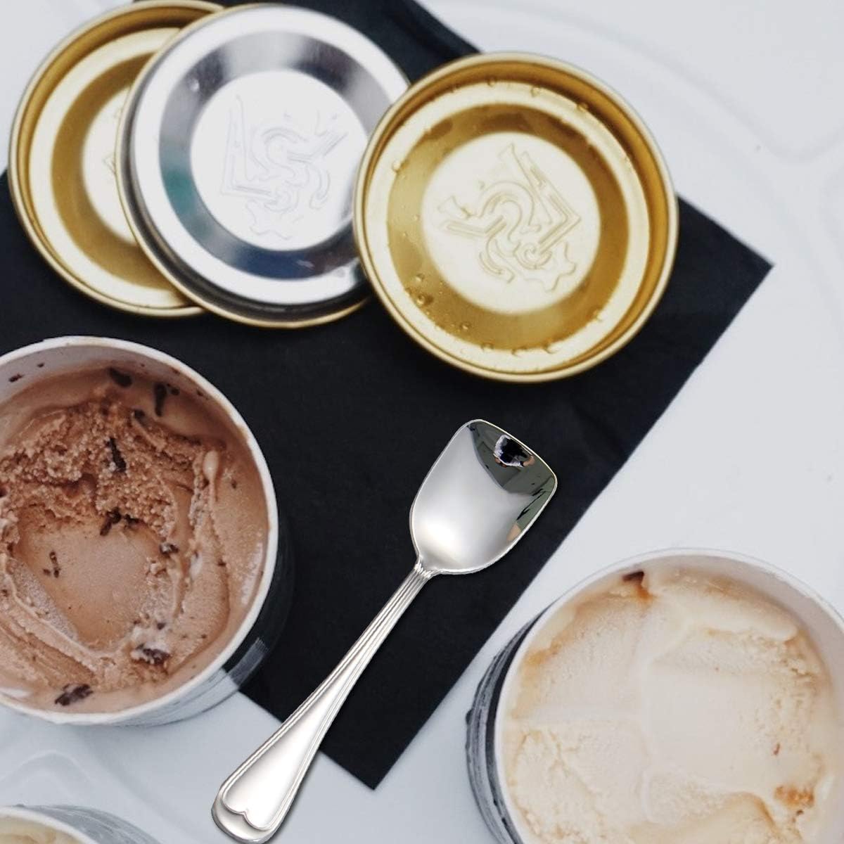 Dessert Spoons, Square Head Spoons, 18/10 Stainless Steel Spoon Set of 4 for Ice Cream & Tea