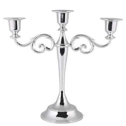 Sonew Premium 3 Arms Metal Candle Holder European Candelabra for Weddings & Home Decor (Silver)