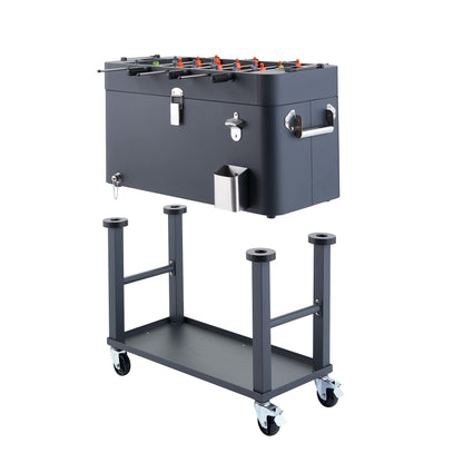 TRINITY 80 Quart Beverage Cooler and Ice Chest with Foosball Table Top and Bottle Opener, Rolling Cart and Storage Shelf, Detachable Tub, 96 Can Capacity, Includes Protective Cover, Charcoal Gray