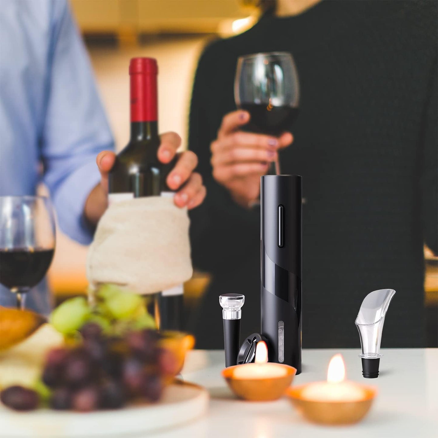 Electric Wine Opener Set, Automatic Cordless Wine Bottle Opener with Foil Cutter, Aerator, Vacuum Stopper