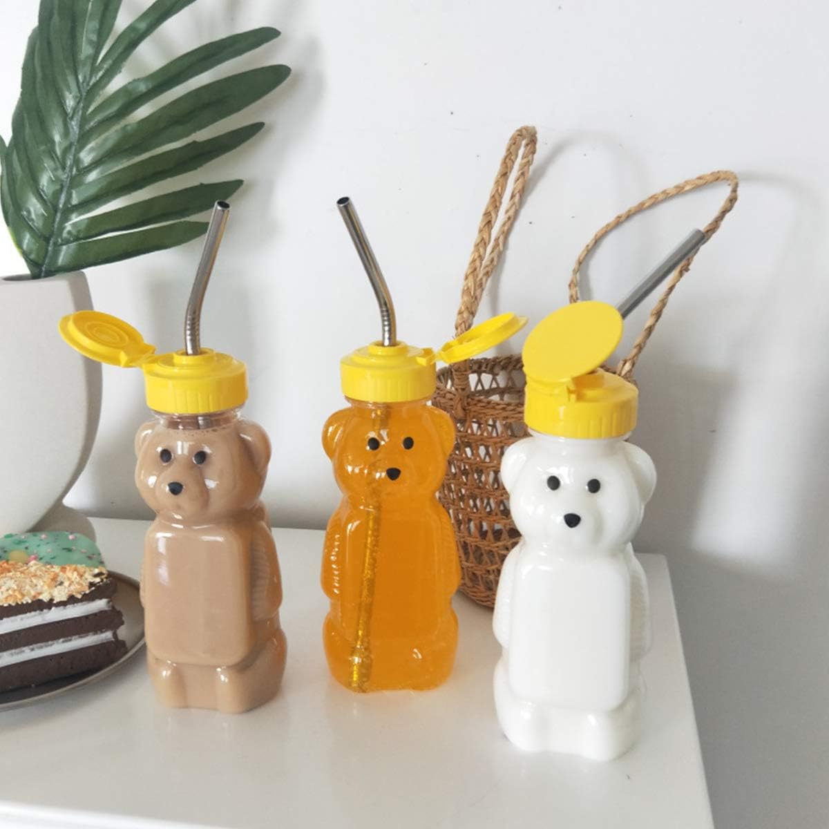 16 Pack 8 Oz Bekith Fluid Plastic Bear Honey Bottle Jars, Honey Squeeze Bottle Empty with Flip-top Lid for Storing