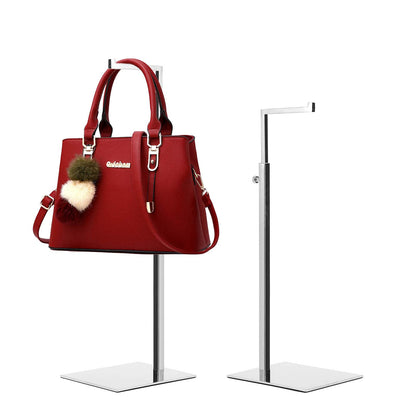 K KAIDIYIN 2 Pack Handbag Display Stands, Silver Purse Holder Display Stands, Adjustable Height Stainless Steel Hanger Rack for Retail Closet Vendors Display Luxury Bag Handbags Jewelry (RCS 50% Recycled Post-consumer Metal)