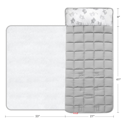 Moonsea Toddler Nap Mat with Fleece Minky Blanket, Lightweight, Soft Perfect for Kids Preschool, Daycare, Travel Sleeping Bag Boys and Girls, 21" x 50" Fit Standard Cot, Grey Elephant