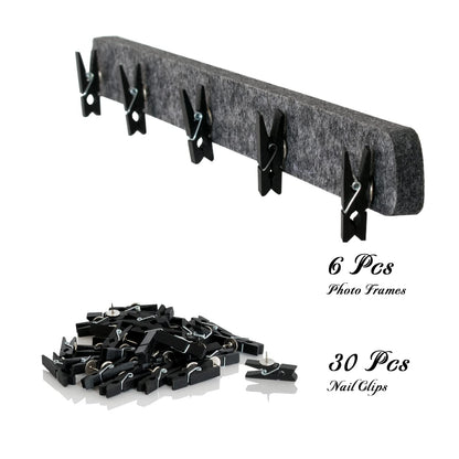noonebutyou Picture Frames Collage Wall Decor, 6 Pcs Black Felt Lightweight Bulletin Board Strips, Photo Wall Collage Kit with 30 Clips for Photo Display, Notes, Schedules, Announcements
