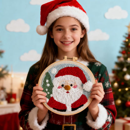 DIY Punch Needle Kits for Beginners Santa Claus with Hoop Punch Needle Starter Craft Embroidery Set Easy for Adults and Children Festival Gift and Decoration 20x20cm-9