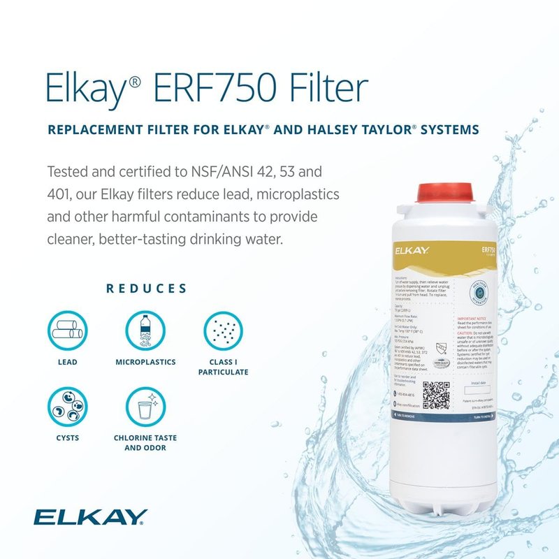 Elkay Genuine ERF750 WaterSentry Lead + Microplastics NSF/ANSI Certified Residential Filter (ezH2O Liv & Filtered Faucet)
