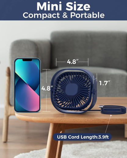 RJVW Small USB Desk Fan, 3 Speeds Portable Table Fan, 4 Inch Mini Fan, 360° Rotatable for Home Office