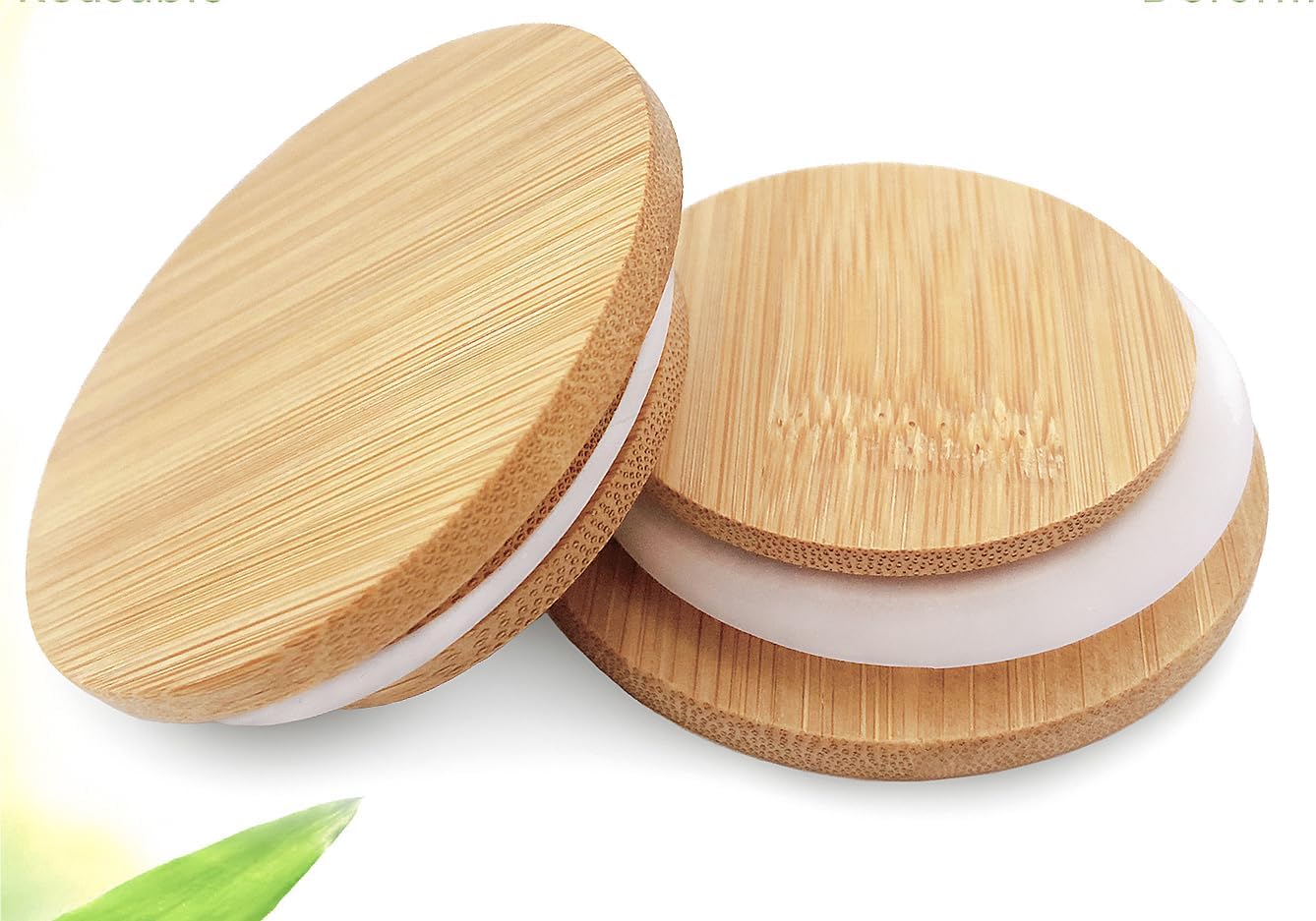 24 5 oz Oui Yogurt Jar Lids - Pcs Oui Lids - Made of Natural Bamboo Wood, with Silicone Sealing Ring and Oui Yogurt Jar